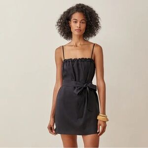 Reformation Ama Black Linen Mini Dress